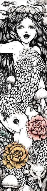 Free mermaid bookmark featuring a mermaid growing legs on a white background